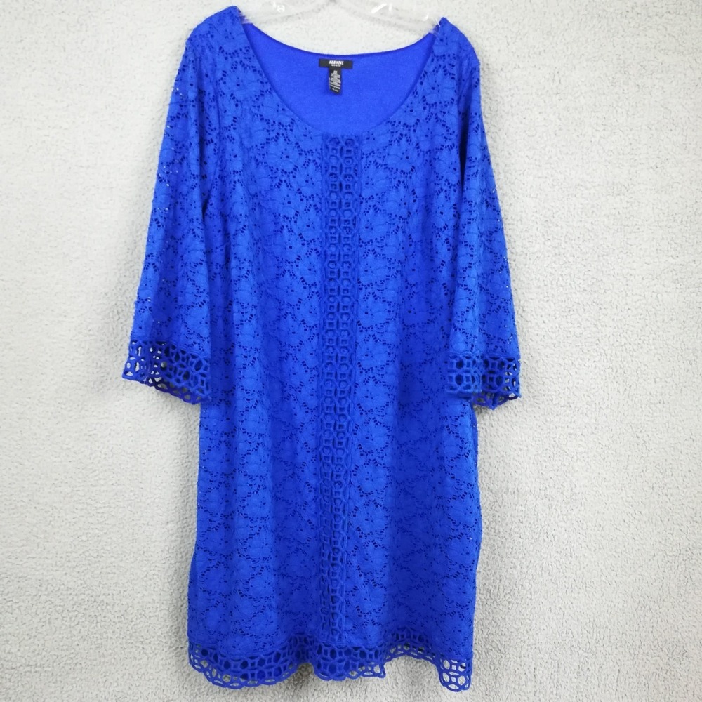 Alfani Womens Dress "Core" Stretch Lace Overlay Royal Blue 3/4 Sleeve Plus 3X